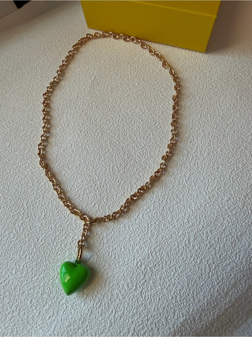 NWOT Roxanne Assoulin small puffy heart necklace with Bright Green Heart Pendant